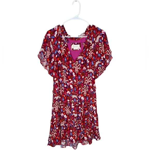 By Anthropologie Robin Tiered Mini Dress Women’s Size Medium in Raspberry Pink - Picture 5 of 10